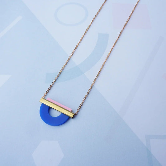 Drop Curve Necklace French Navy & Pink