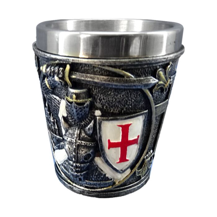 Decorative Medieval Knight with White & Red Shield Shot Glass