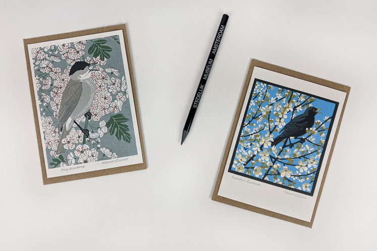 Note card set - Blackthorn Blackbird & May Blackcap